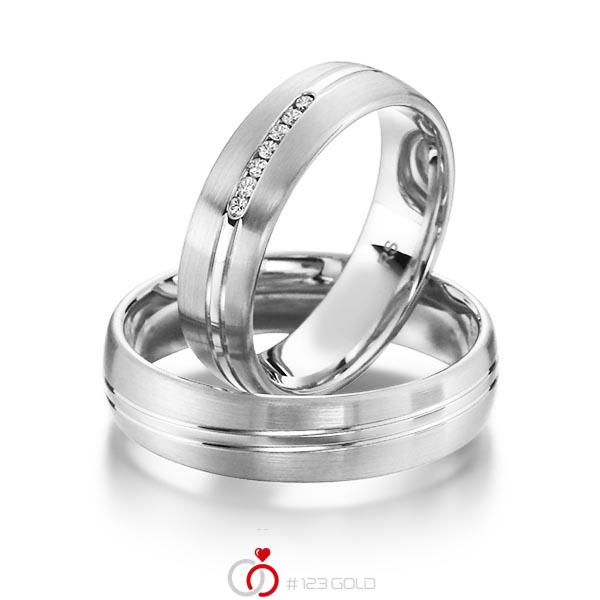 Paar klassische Trauringe/Eheringe in Weißgold 585 mit zus. 0,056 ct. Brillant tw, si von acredo - S-1140-4 Paar klassische Trauringe/Eheringe in Weißgold 585 mit zus. 0,056 ct. Brillant tw, si von acredo - S-1140-4