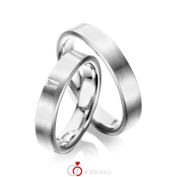 Paar klassische Trauringe/Eheringe in Weißgold 585 mit zus. 0,05 ct. Baguette-Diamant tw, vs von acredo - A-1022-12 Paar klassische Trauringe/Eheringe in Weißgold 585 mit zus. 0,05 ct. Baguette-Diamant tw, vs von acredo - A-1022-12