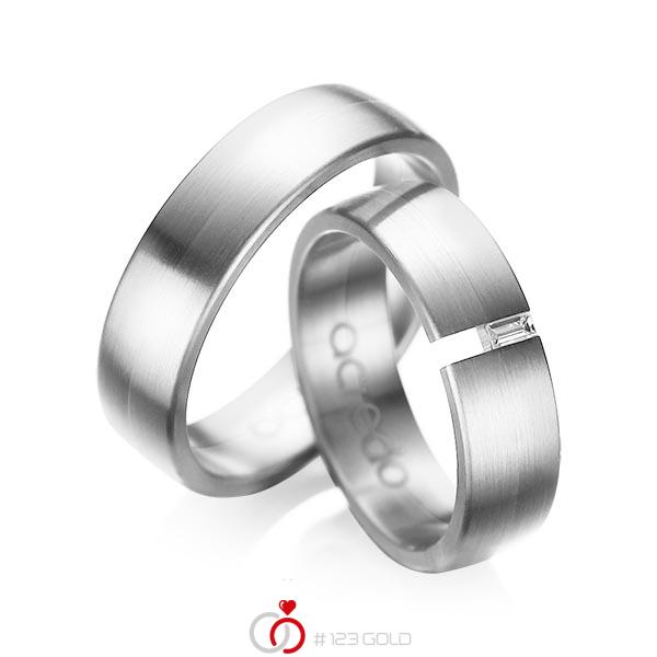 Paar klassische Trauringe/Eheringe in Weissgold 585 mit zus. 0,05 ct. Baguette-Diamant tw, vs von acredo - A-1035-7 Paar klassische Trauringe/Eheringe in Weissgold 585 mit zus. 0,05 ct. Baguette-Diamant tw, vs von acredo - A-1035-7