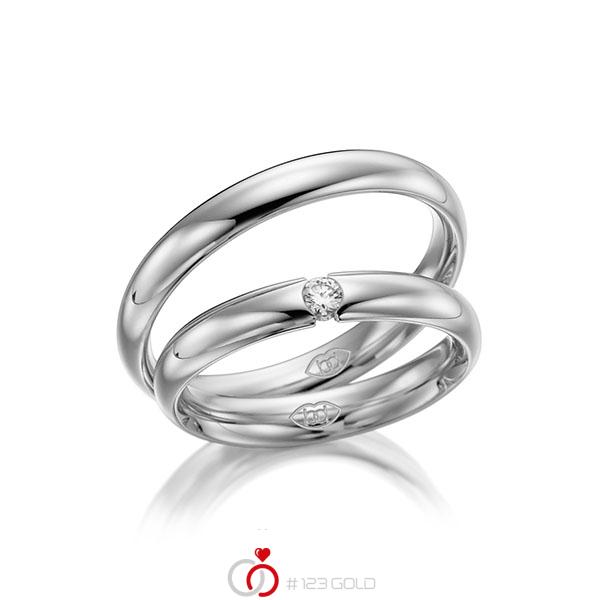 Paar klassische Trauringe/Eheringe in Weissgold 585 mit zus. 0,05 ct. Brillant tw, si - NP-1210-2 Paar klassische Trauringe/Eheringe in Weissgold 585 mit zus. 0,05 ct. Brillant tw, si - NP-1210-2