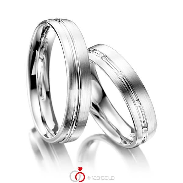 Paar klassische Trauringe/Eheringe in Weißgold 585 mit zus. 0,05 ct. Brillant tw, si von 123gold - Y-1009-21 Paar klassische Trauringe/Eheringe in Weißgold 585 mit zus. 0,05 ct. Brillant tw, si von 123gold - Y-1009-21