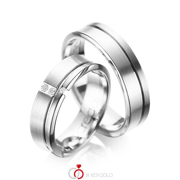 Paar klassische Trauringe/Eheringe in Weißgold 585 mit zus. 0,05 ct. Brillant tw, si von acredo - A-1088-7 Paar klassische Trauringe/Eheringe in Weißgold 585 mit zus. 0,05 ct. Brillant tw, si von acredo - A-1088-7