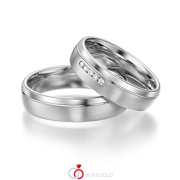 Paar klassische Trauringe/Eheringe in Weißgold 585 mit zus. 0,05 ct. Brillant tw, si von acredo - S-1111-4 Paar klassische Trauringe/Eheringe in Weißgold 585 mit zus. 0,05 ct. Brillant tw, si von acredo - S-1111-4