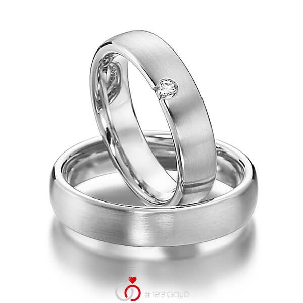 Paar klassische Trauringe/Eheringe in Weißgold 585 mit zus. 0,05 ct. Brillant tw, si von acredo - S-1116-4 Paar klassische Trauringe/Eheringe in Weißgold 585 mit zus. 0,05 ct. Brillant tw, si von acredo - S-1116-4