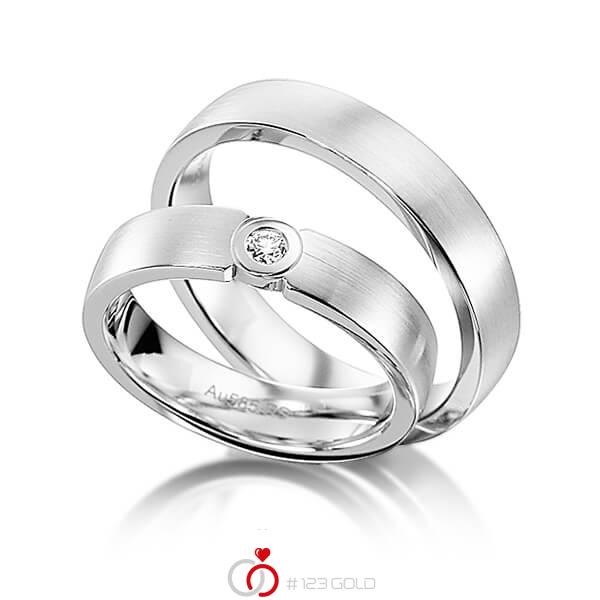 Paar klassische Trauringe/Eheringe in Weißgold 585 mit zus. 0,05 ct. Brillant tw, si von acredo - S-1132-1 Paar klassische Trauringe/Eheringe in Weißgold 585 mit zus. 0,05 ct. Brillant tw, si von acredo - S-1132-1
