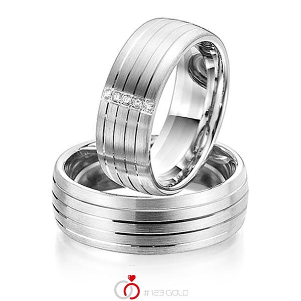 Paar klassische Trauringe/Eheringe in Weißgold 585 mit zus. 0,05 ct. Brillant tw, si von Steinberg - Q-1114-2 Paar klassische Trauringe/Eheringe in Weißgold 585 mit zus. 0,05 ct. Brillant tw, si von Steinberg - Q-1114-2