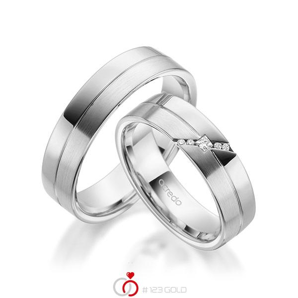 Paar klassische Trauringe/Eheringe in Weissgold 585 mit zus. 0,05 ct. Prinzess-Diamant & Brillant tw, si von acredo - A-1954-4 Paar klassische Trauringe/Eheringe in Weissgold 585 mit zus. 0,05 ct. Prinzess-Diamant & Brillant tw, si von acredo - A-1954-4
