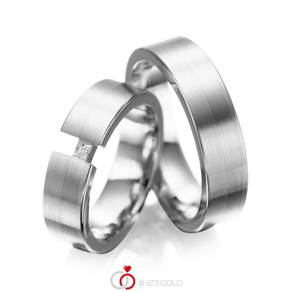 Paar klassische Trauringe/Eheringe in Weißgold 585 mit zus. 0,05 ct. Prinzess-Diamant tw, si von acredo - A-1025-15 Paar klassische Trauringe/Eheringe in Weißgold 585 mit zus. 0,05 ct. Prinzess-Diamant tw, si von acredo - A-1025-15
