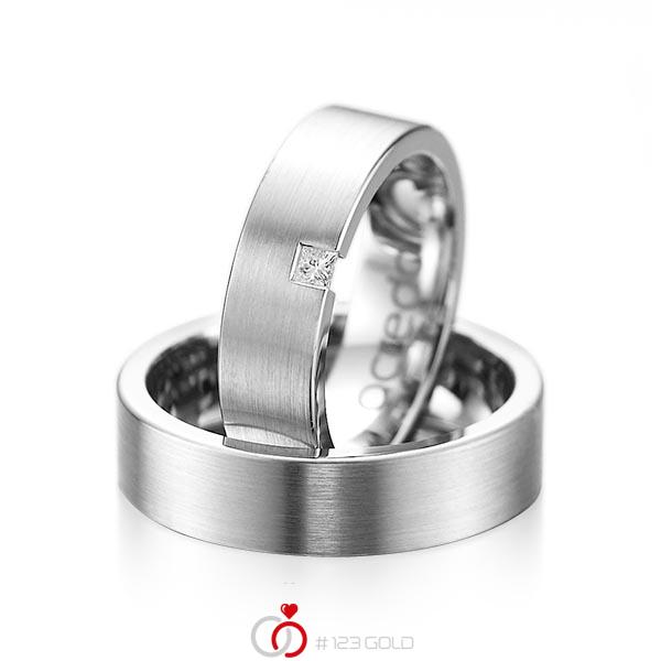 Paar klassische Trauringe/Eheringe in Weißgold 585 mit zus. 0,05 ct. Prinzess-Diamant tw, si von acredo - A-1075-1 Paar klassische Trauringe/Eheringe in Weißgold 585 mit zus. 0,05 ct. Prinzess-Diamant tw, si von acredo - A-1075-1