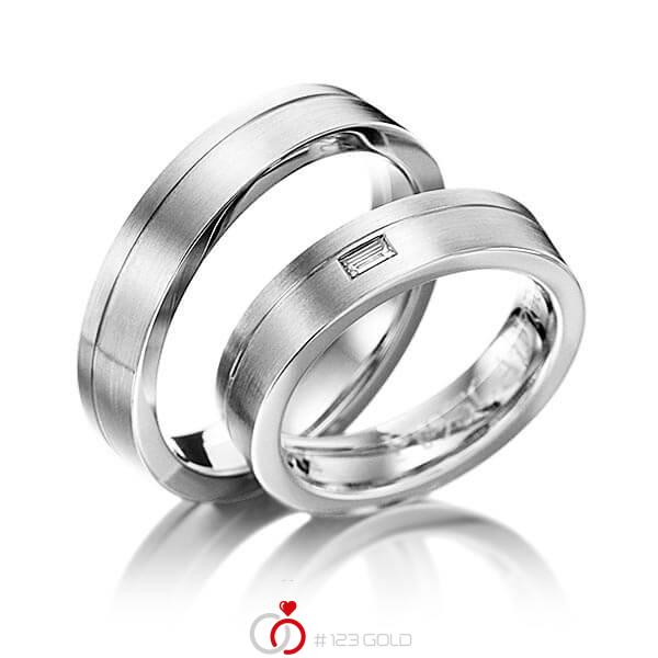Paar klassische Trauringe/Eheringe in Weißgold 585 mit zus. 0,06 ct. Baguette-Diamant tw, vs von 123gold - Y-1034-14 Paar klassische Trauringe/Eheringe in Weißgold 585 mit zus. 0,06 ct. Baguette-Diamant tw, vs von 123gold - Y-1034-14