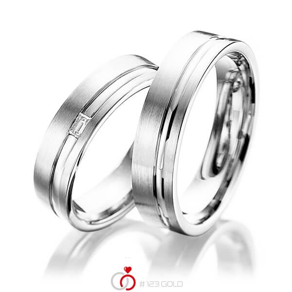 Paar klassische Trauringe/Eheringe in Weissgold 585 mit zus. 0,06 ct. Baguette-Diamant tw, vs von 123gold - Y-1104-4 Paar klassische Trauringe/Eheringe in Weissgold 585 mit zus. 0,06 ct. Baguette-Diamant tw, vs von 123gold - Y-1104-4