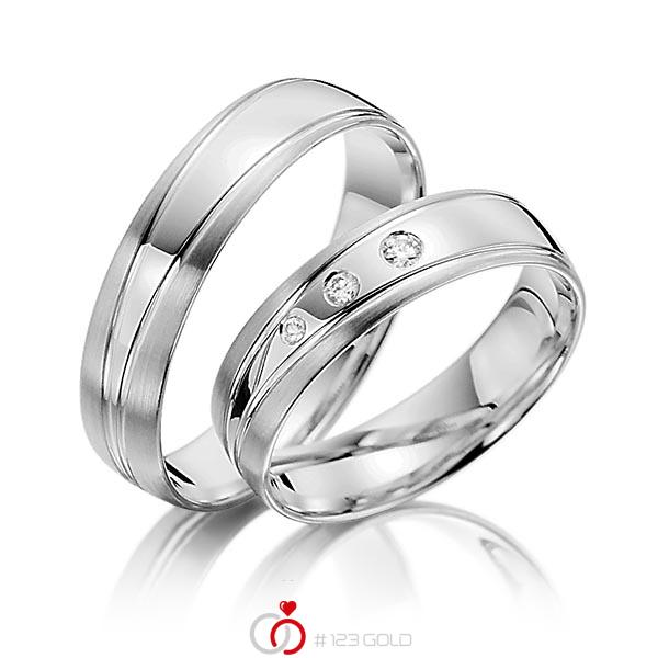 Paar klassische Trauringe/Eheringe in Weissgold 585 mit zus. 0,06 ct. Brillant tw, si - NP-1180-1 Paar klassische Trauringe/Eheringe in Weissgold 585 mit zus. 0,06 ct. Brillant tw, si - NP-1180-1