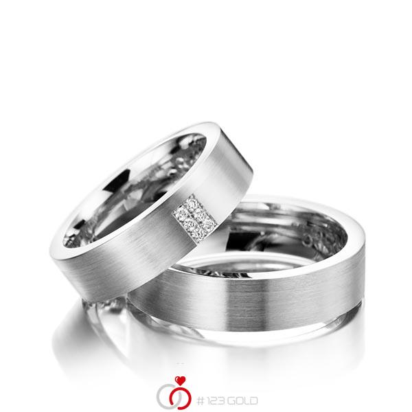 Paar klassische Trauringe/Eheringe in Weissgold 585 mit zus. 0,06 ct. Brillant tw, si von 123gold - Y-1130-5 Paar klassische Trauringe/Eheringe in Weissgold 585 mit zus. 0,06 ct. Brillant tw, si von 123gold - Y-1130-5