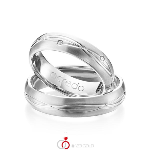 Paar klassische Trauringe/Eheringe in Weißgold 585 mit zus. 0,06 ct. Brillant tw, si von acredo - A-1158-4 Paar klassische Trauringe/Eheringe in Weißgold 585 mit zus. 0,06 ct. Brillant tw, si von acredo - A-1158-4