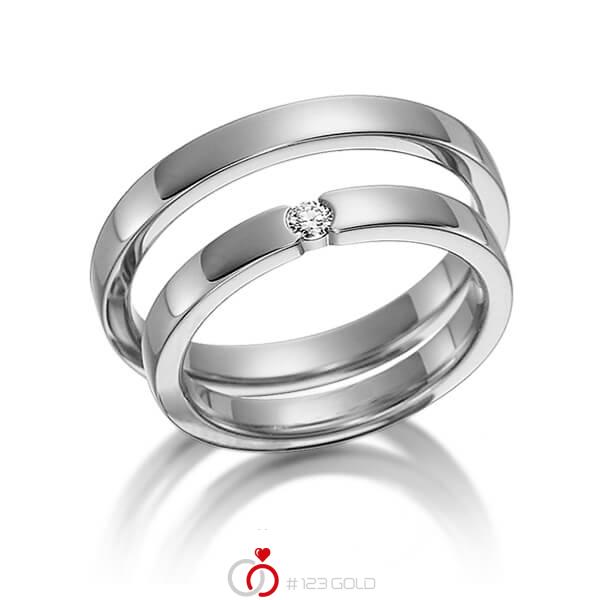 Paar klassische Trauringe/Eheringe in Weißgold 585 mit zus. 0,06 ct. Brillant tw, si von acredo - S-1113-4 Paar klassische Trauringe/Eheringe in Weißgold 585 mit zus. 0,06 ct. Brillant tw, si von acredo - S-1113-4