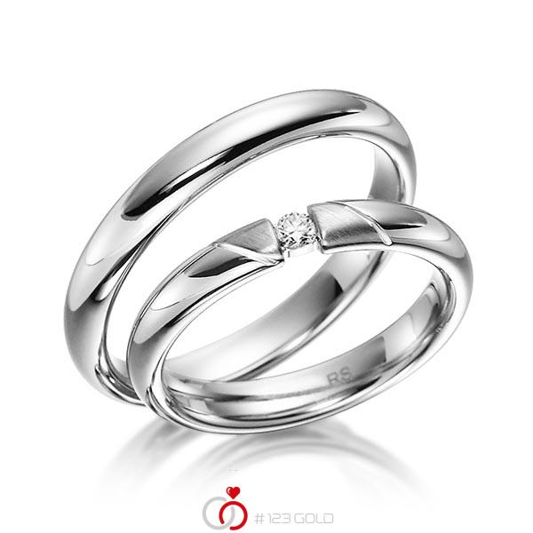 Paar klassische Trauringe/Eheringe in Weißgold 585 mit zus. 0,06 ct. Brillant tw, si von acredo - S-1134-1 Paar klassische Trauringe/Eheringe in Weißgold 585 mit zus. 0,06 ct. Brillant tw, si von acredo - S-1134-1