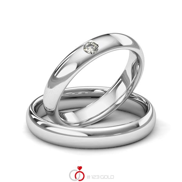 Paar klassische Trauringe/Eheringe in Weißgold 585 mit zus. 0,06 ct. Brillant tw, si von Merii - M-1212-5 Paar klassische Trauringe/Eheringe in Weißgold 585 mit zus. 0,06 ct. Brillant tw, si von Merii - M-1212-5