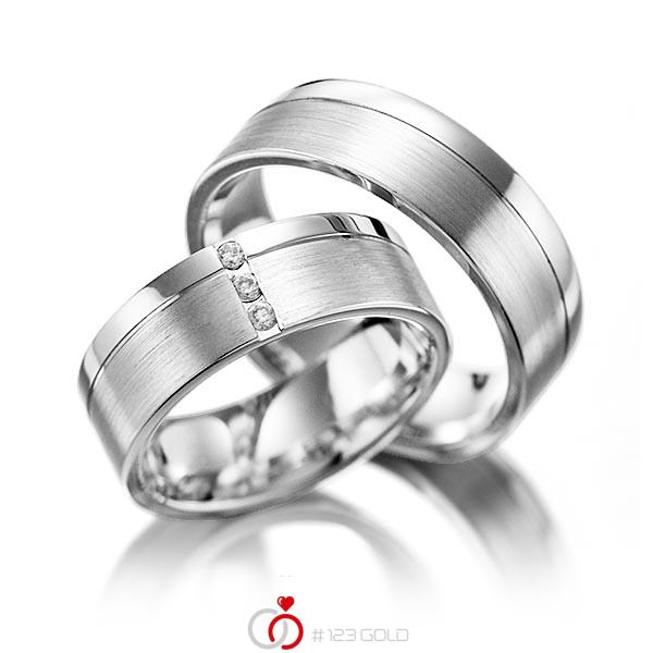 Paar klassische Trauringe/Eheringe in Weißgold 585 mit zus. 0,06 ct. Brillant tw, si von Steinberg - Q-1243-1 Paar klassische Trauringe/Eheringe in Weißgold 585 mit zus. 0,06 ct. Brillant tw, si von Steinberg - Q-1243-1