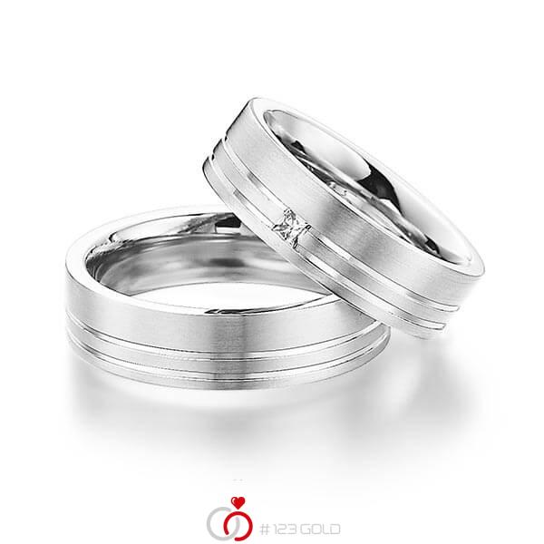 Paar klassische Trauringe/Eheringe in Weissgold 585 mit zus. 0,06 ct. Prinzess-Diamant tw, si von 123gold - Y-1298-9 Paar klassische Trauringe/Eheringe in Weissgold 585 mit zus. 0,06 ct. Prinzess-Diamant tw, si von 123gold - Y-1298-9