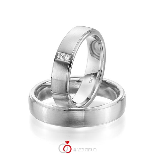 Paar klassische Trauringe/Eheringe in Weissgold 585 mit zus. 0,06 ct. Prinzess-Diamant tw, si von acredo - A-1964-4 Paar klassische Trauringe/Eheringe in Weissgold 585 mit zus. 0,06 ct. Prinzess-Diamant tw, si von acredo - A-1964-4
