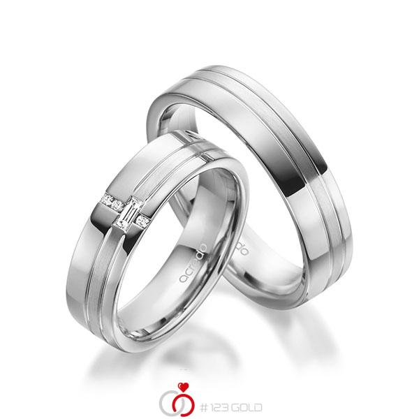 Paar klassische Trauringe/Eheringe in Weissgold 585 mit zus. 0,074 ct. Baguette-Diamant & Brillant tw, vs tw, si von acredo - A-1947-4 Paar klassische Trauringe/Eheringe in Weissgold 585 mit zus. 0,074 ct. Baguette-Diamant & Brillant tw, vs tw, si von acredo - A-1947-4