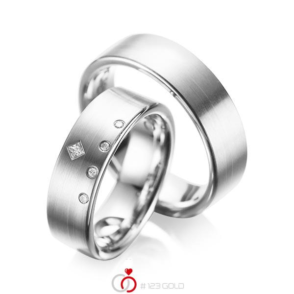 Paar klassische Trauringe/Eheringe in Weißgold 585 mit zus. 0,07 ct. Brillant & Prinzess-Diamant tw, si tw, vs von acredo - A-1038-7 Paar klassische Trauringe/Eheringe in Weißgold 585 mit zus. 0,07 ct. Brillant & Prinzess-Diamant tw, si tw, vs von acredo - A-1038-7