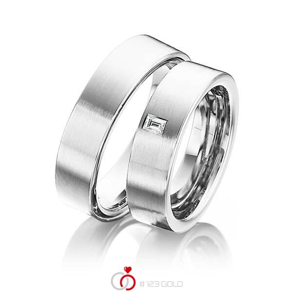Paar klassische Trauringe/Eheringe in Weissgold 585 mit zus. 0,08 ct. Baguette-Diamant tw, vs von 123gold - Y-1300-7 Paar klassische Trauringe/Eheringe in Weissgold 585 mit zus. 0,08 ct. Baguette-Diamant tw, vs von 123gold - Y-1300-7
