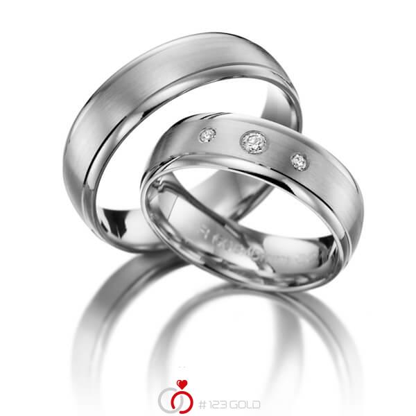 Paar klassische Trauringe/Eheringe in Weissgold 585 mit zus. 0,08 ct. Brillant tw, si - NP-1010-4 Paar klassische Trauringe/Eheringe in Weissgold 585 mit zus. 0,08 ct. Brillant tw, si - NP-1010-4
