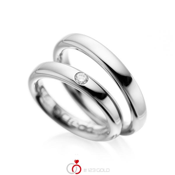 Paar klassische Trauringe/Eheringe in Weißgold 585 mit zus. 0,08 ct. Brillant tw, si von acredo - A-1008-6 Paar klassische Trauringe/Eheringe in Weißgold 585 mit zus. 0,08 ct. Brillant tw, si von acredo - A-1008-6