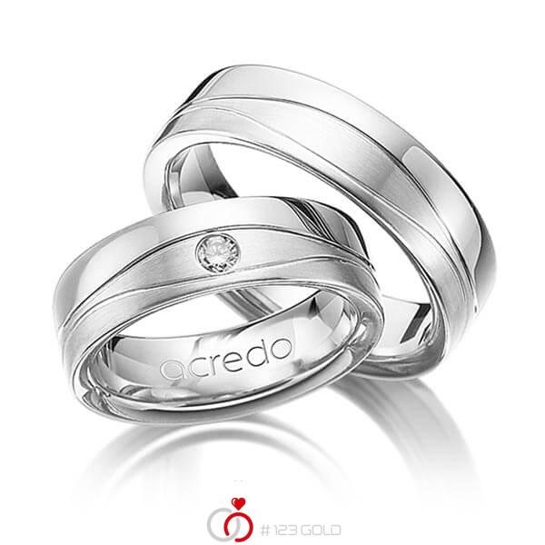 Paar klassische Trauringe/Eheringe in Weissgold 585 mit zus. 0,08 ct. Brillant tw, si von acredo - A-1160-4 Paar klassische Trauringe/Eheringe in Weissgold 585 mit zus. 0,08 ct. Brillant tw, si von acredo - A-1160-4