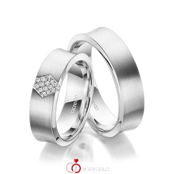 Paar klassische Trauringe/Eheringe in Weissgold 585 mit zus. 0,08 ct. Brillant tw, si von acredo - A-1975-1 Paar klassische Trauringe/Eheringe in Weissgold 585 mit zus. 0,08 ct. Brillant tw, si von acredo - A-1975-1