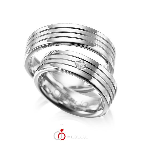Paar klassische Trauringe/Eheringe in Weissgold 585 mit zus. 0,08 ct. Prinzess-Diamant tw, si von acredo - A-1023-12 Paar klassische Trauringe/Eheringe in Weissgold 585 mit zus. 0,08 ct. Prinzess-Diamant tw, si von acredo - A-1023-12