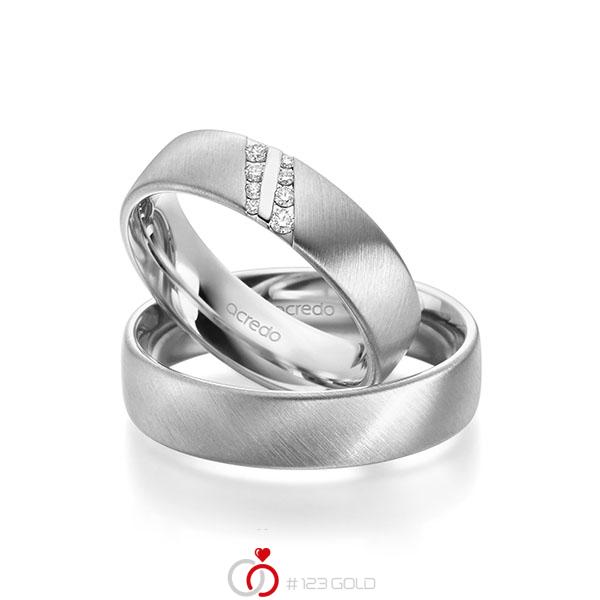 Paar klassische Trauringe/Eheringe in Weissgold 585 mit zus. 0,096 ct. Brillant tw, si von acredo - A-1951-4 Paar klassische Trauringe/Eheringe in Weissgold 585 mit zus. 0,096 ct. Brillant tw, si von acredo - A-1951-4