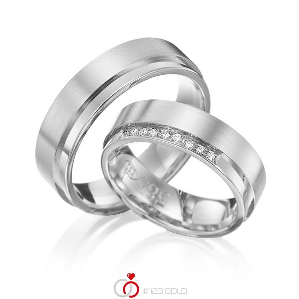Paar klassische Trauringe/Eheringe in Weissgold 585 mit zus. 0,09 ct. Brillant tw, si von 123gold - Y-1083-3 Paar klassische Trauringe/Eheringe in Weissgold 585 mit zus. 0,09 ct. Brillant tw, si von 123gold - Y-1083-3
