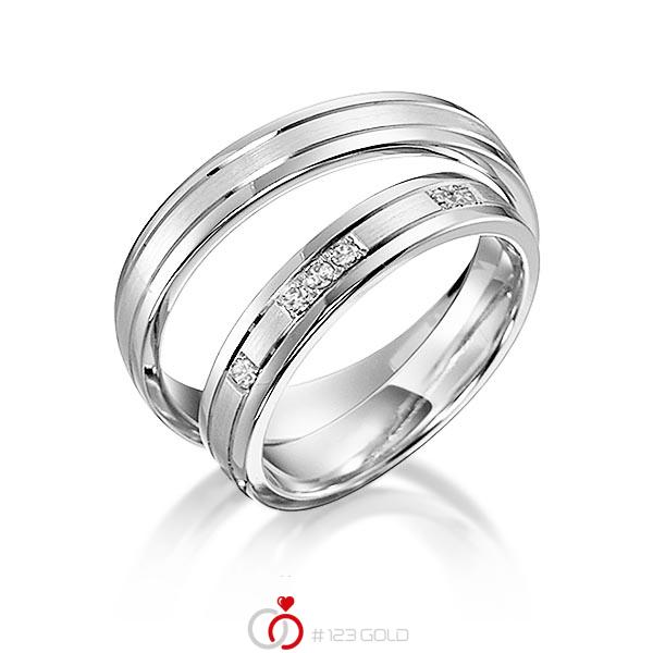 Paar klassische Trauringe/Eheringe in Weißgold 585 mit zus. 0,09 ct. Brillant tw, si von acredo - S-1128-1 Paar klassische Trauringe/Eheringe in Weißgold 585 mit zus. 0,09 ct. Brillant tw, si von acredo - S-1128-1