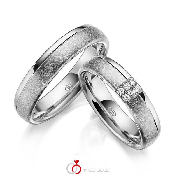Paar klassische Trauringe/Eheringe in Weißgold 585 mit zus. 0,09 ct. Brillant tw, vs von 123gold - Y-1443-5 Paar klassische Trauringe/Eheringe in Weißgold 585 mit zus. 0,09 ct. Brillant tw, vs von 123gold - Y-1443-5