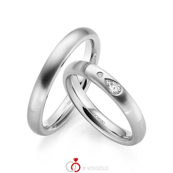Paar klassische Trauringe/Eheringe in Weißgold 585 mit zus. 0,108 ct. Brillant tw, vs tw, si von acredo - A-2138-1 Paar klassische Trauringe/Eheringe in Weißgold 585 mit zus. 0,108 ct. Brillant tw, vs tw, si von acredo - A-2138-1
