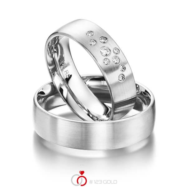 Paar klassische Trauringe/Eheringe in Weißgold 585 mit zus. 0,114 ct. Brillant tw, si von acredo - S-1121-4 Paar klassische Trauringe/Eheringe in Weißgold 585 mit zus. 0,114 ct. Brillant tw, si von acredo - S-1121-4