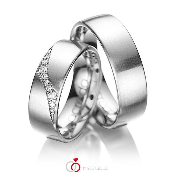 Paar klassische Trauringe/Eheringe in Weissgold 585 mit zus. 0,115 ct. Brillant tw, si von acredo - A-1036-1 Paar klassische Trauringe/Eheringe in Weissgold 585 mit zus. 0,115 ct. Brillant tw, si von acredo - A-1036-1