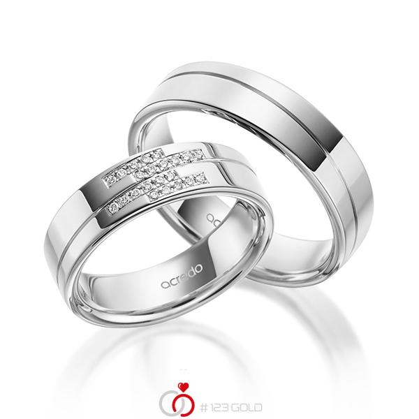 Paar klassische Trauringe/Eheringe in Weissgold 585 mit zus. 0,11 ct. Brillant tw, si von acredo - A-1976-5 Paar klassische Trauringe/Eheringe in Weissgold 585 mit zus. 0,11 ct. Brillant tw, si von acredo - A-1976-5