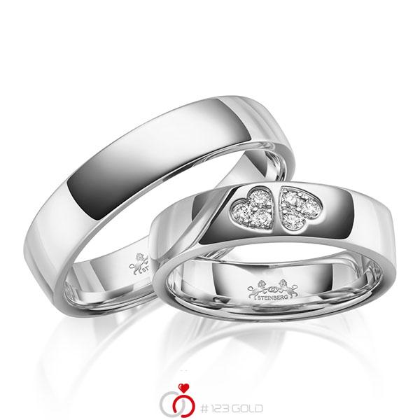 Paar klassische Trauringe/Eheringe in Weißgold 585 mit zus. 0,11 ct. Brillant tw, si von Steinberg - Q-1660-2 Paar klassische Trauringe/Eheringe in Weißgold 585 mit zus. 0,11 ct. Brillant tw, si von Steinberg - Q-1660-2