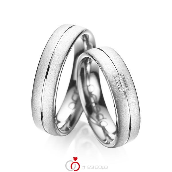 Paar klassische Trauringe/Eheringe in Weissgold 585 mit zus. 0,12 ct. Baguette-Diamant tw, vs von acredo - A-1019-13 Paar klassische Trauringe/Eheringe in Weissgold 585 mit zus. 0,12 ct. Baguette-Diamant tw, vs von acredo - A-1019-13