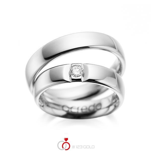 Paar klassische Trauringe/Eheringe in Weißgold 585 mit zus. 0,12 ct. Brillant tw, si von acredo - A-1089-6 Paar klassische Trauringe/Eheringe in Weißgold 585 mit zus. 0,12 ct. Brillant tw, si von acredo - A-1089-6
