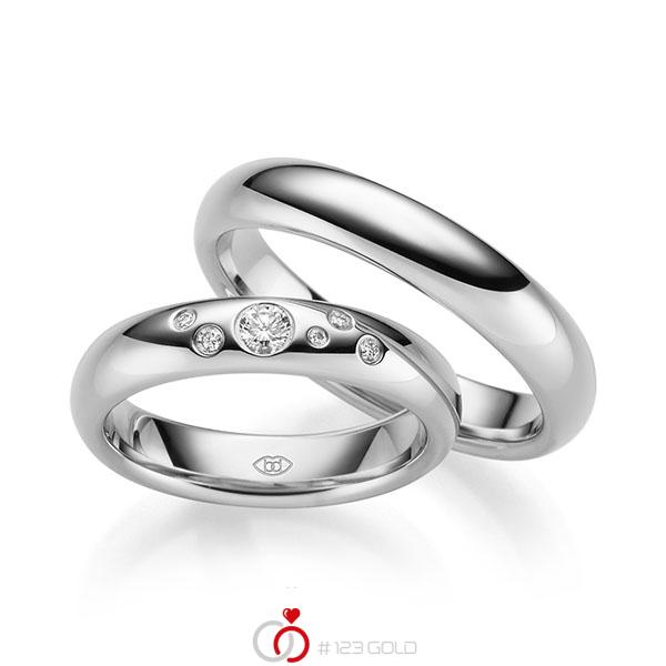 Paar klassische Trauringe/Eheringe in Weissgold 585 mit zus. 0,146 ct. Brillant tw, si - UQ-1002-1 Paar klassische Trauringe/Eheringe in Weissgold 585 mit zus. 0,146 ct. Brillant tw, si - UQ-1002-1
