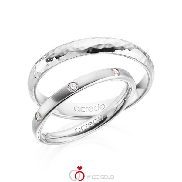 Paar klassische Trauringe/Eheringe in Weissgold 585 mit zus. 0,14 ct. Brillant tw, si von acredo - A-1363-4 Paar klassische Trauringe/Eheringe in Weissgold 585 mit zus. 0,14 ct. Brillant tw, si von acredo - A-1363-4
