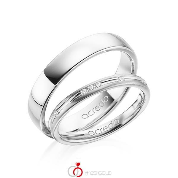 Paar klassische Trauringe/Eheringe in Weissgold 585 mit zus. 0,14 ct. Brillant tw, si von acredo - A-1368-7 Paar klassische Trauringe/Eheringe in Weissgold 585 mit zus. 0,14 ct. Brillant tw, si von acredo - A-1368-7