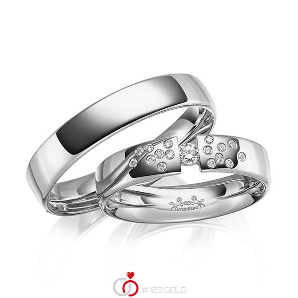 Paar klassische Trauringe/Eheringe in Weißgold 585 mit zus. 0,14 ct. Brillant tw, si von Steinberg - Q-1662-4 Paar klassische Trauringe/Eheringe in Weißgold 585 mit zus. 0,14 ct. Brillant tw, si von Steinberg - Q-1662-4