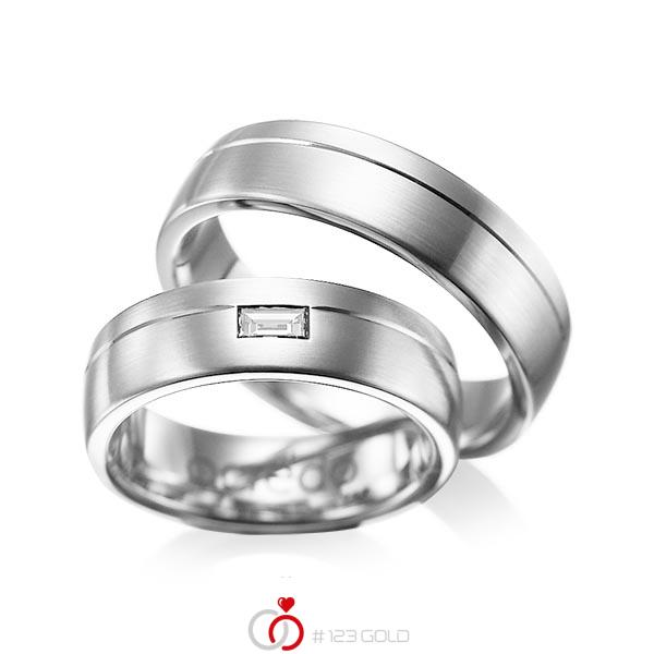 Paar klassische Trauringe/Eheringe in Weißgold 585 mit zus. 0,15 ct. Baguette-Diamant tw, vs von acredo - A-1009-1 Paar klassische Trauringe/Eheringe in Weißgold 585 mit zus. 0,15 ct. Baguette-Diamant tw, vs von acredo - A-1009-1