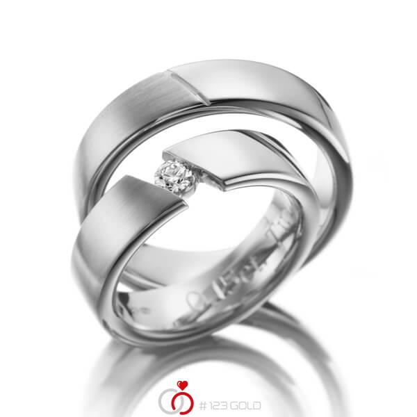Paar klassische Trauringe/Eheringe in Weißgold 585 mit zus. 0,15 ct. Brillant tw, si von 123gold - P-1118-8 Paar klassische Trauringe/Eheringe in Weißgold 585 mit zus. 0,15 ct. Brillant tw, si von 123gold - P-1118-8