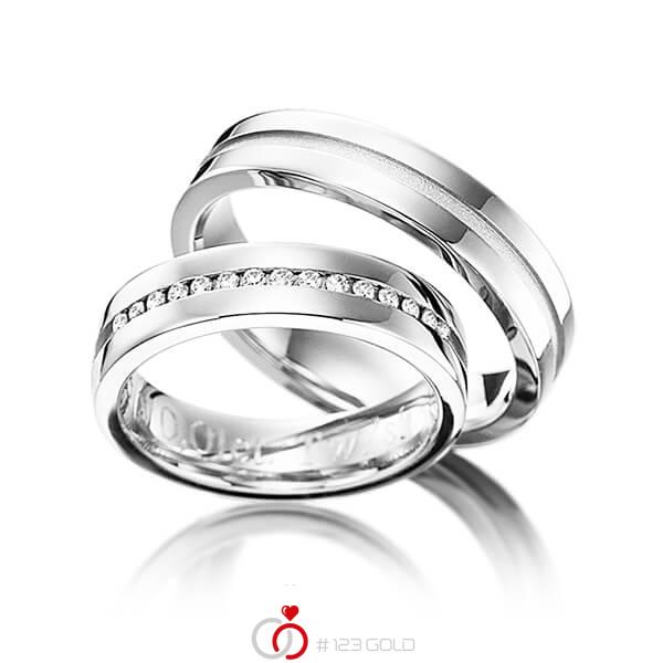 Paar klassische Trauringe/Eheringe in Weissgold 585 mit zus. 0,15 ct. Brillant tw, si von 123gold - Y-1143-1 Paar klassische Trauringe/Eheringe in Weissgold 585 mit zus. 0,15 ct. Brillant tw, si von 123gold - Y-1143-1